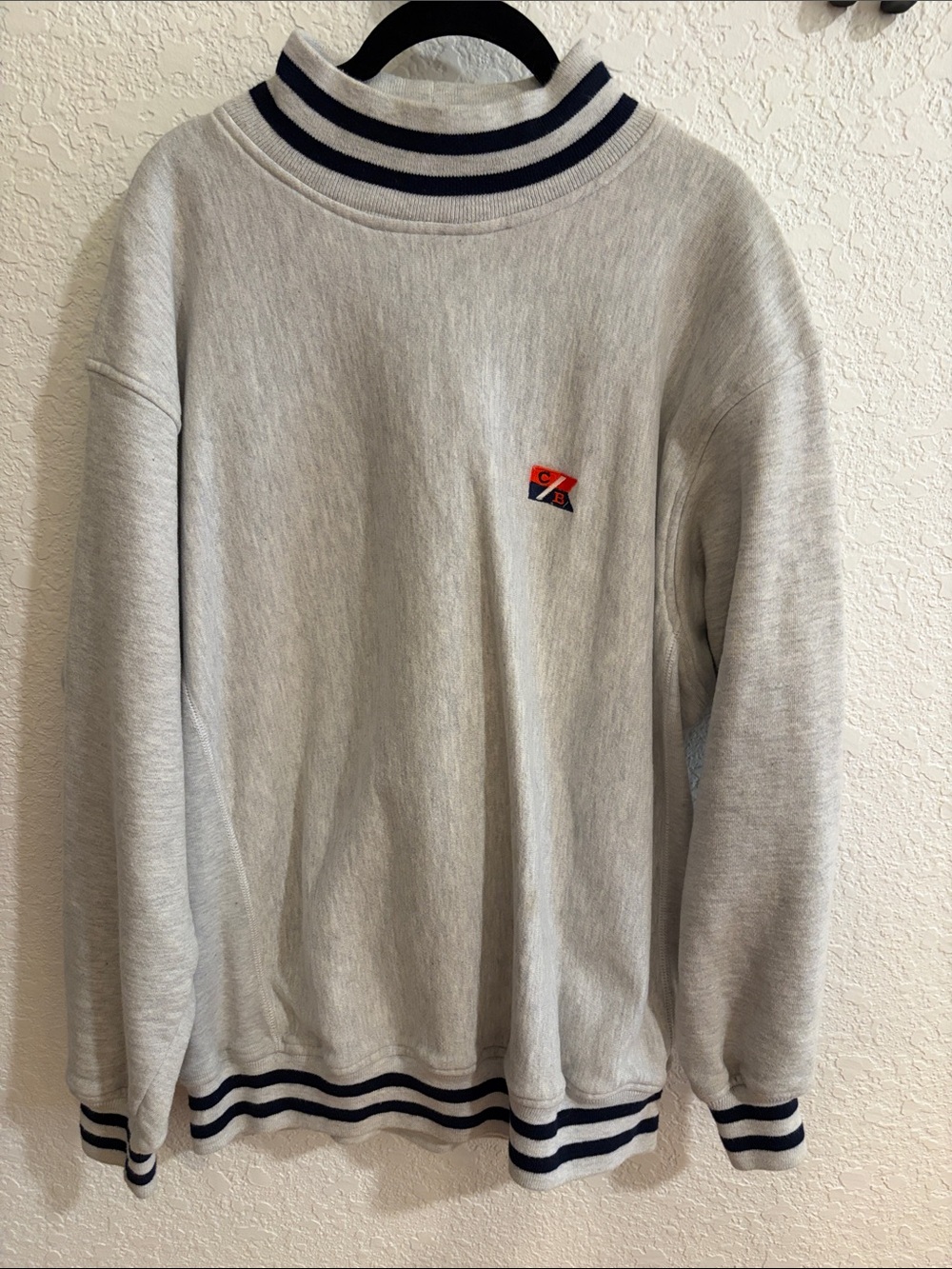 Cutter & Buck -Men's Light Gray Crewneck Sweater with Navy Trim